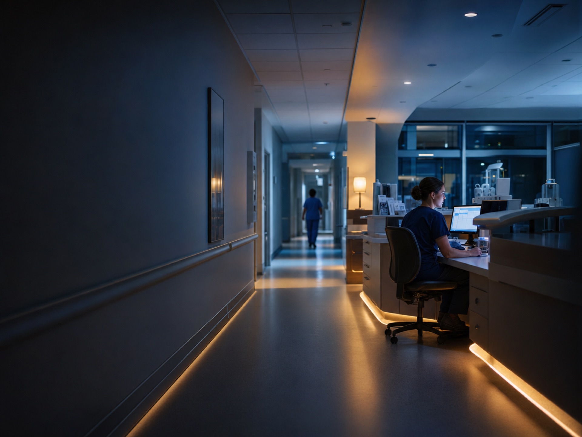 Hospital nurses' station at night — healthcare security engagement